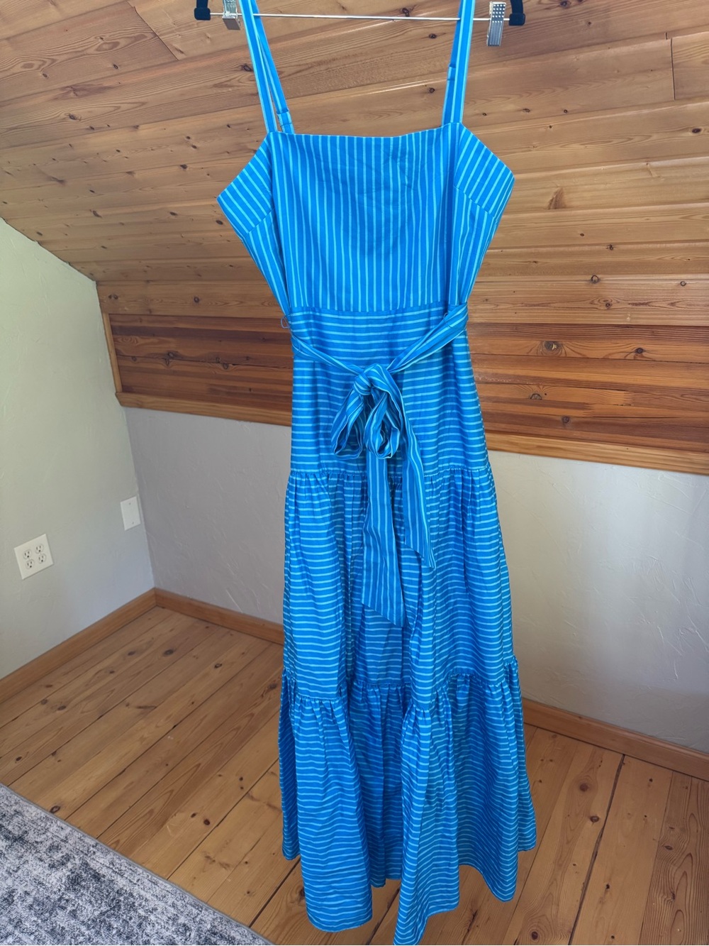 Badgley Mischka Blue Striped Maxi Dress with Tie Waist